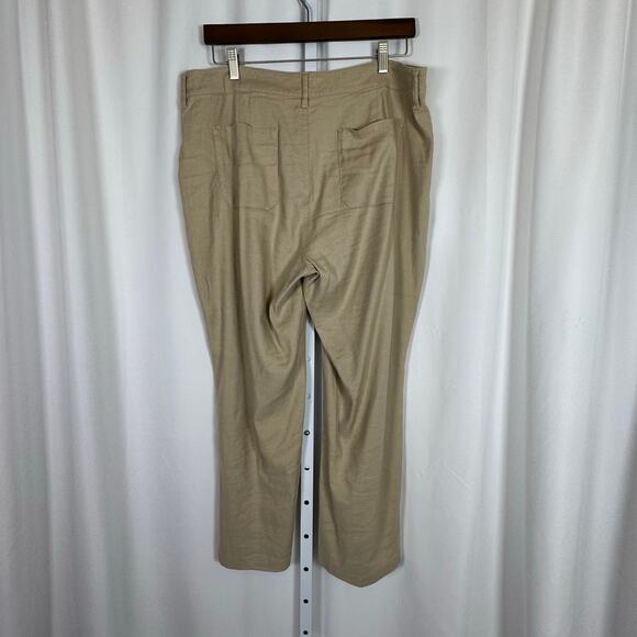 EUC NYDJ Stretch Linen Straight Leg Ankle Trouser Pants Tan Sz 14 Summer Office - Picture 3 of 9